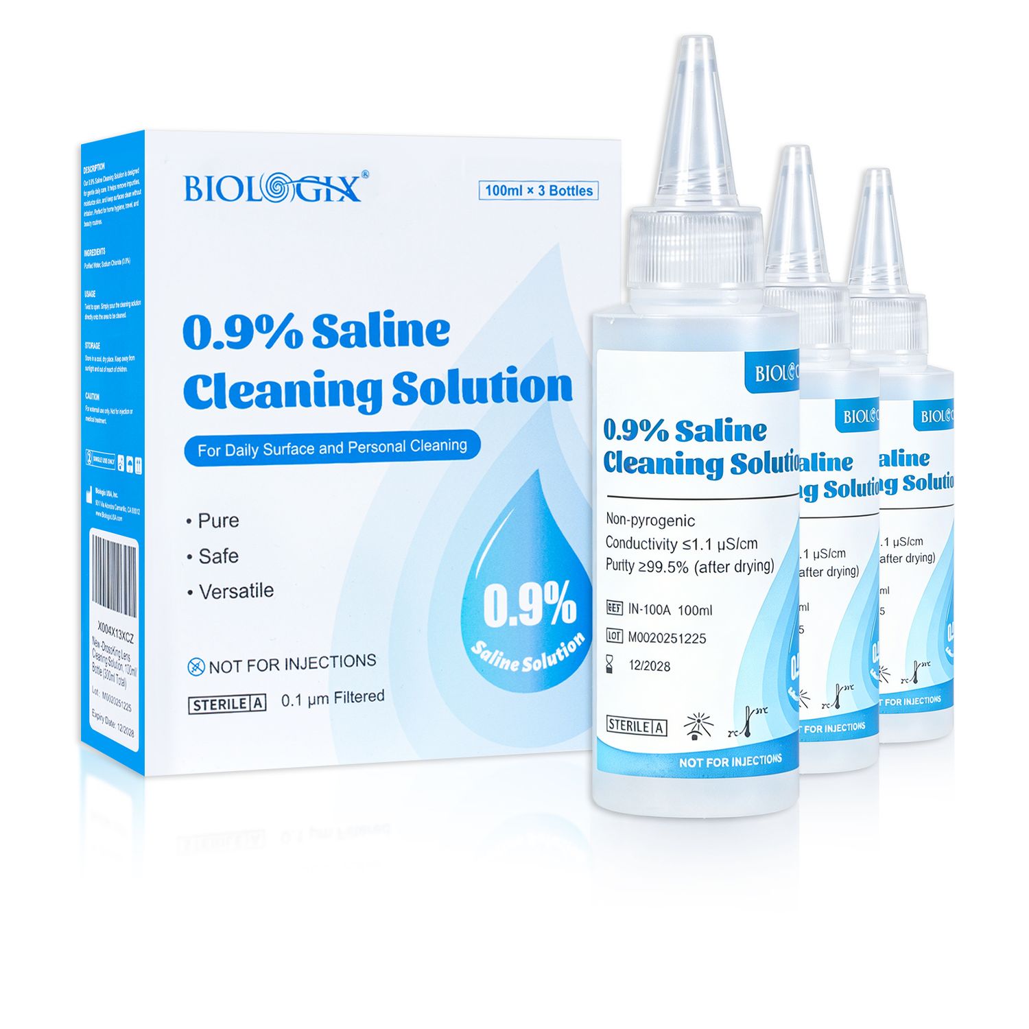 Biologix® 0.9% Saline Cleaning Solution, Ready-to-Use, 100 mL, 3/Box