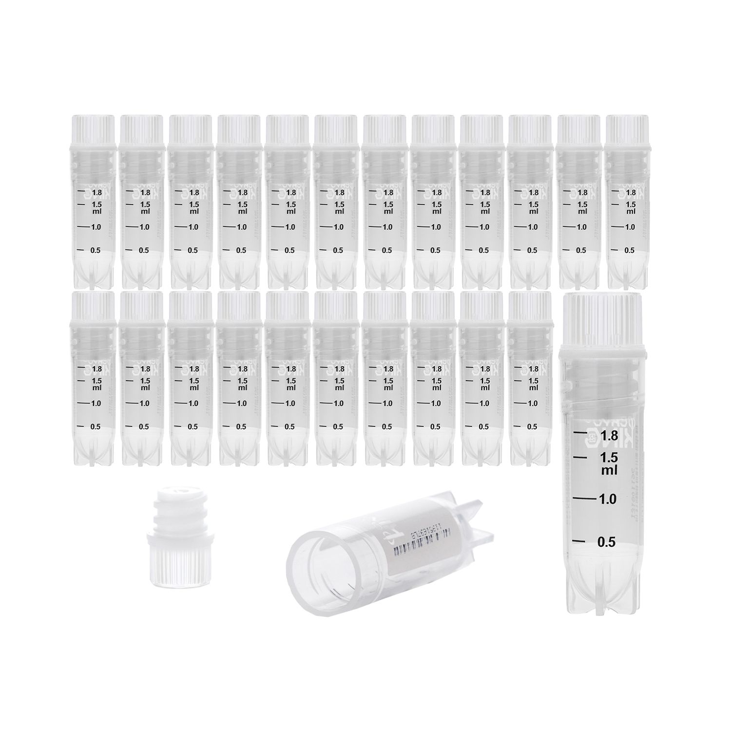 Biologix® ​CryoKING Side-Coded Cryogenic Vials, 2 mL, sterile, Clear Caps, PP, Autoclavable,  25 pieces/bag, 20 bags/pack, 2 packs/case
