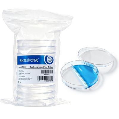 2 Compartments Petri Dish, 90mm*15mm Plastic Petri Dishes with Lids for Lab Science Experiments, Sterile, Clear