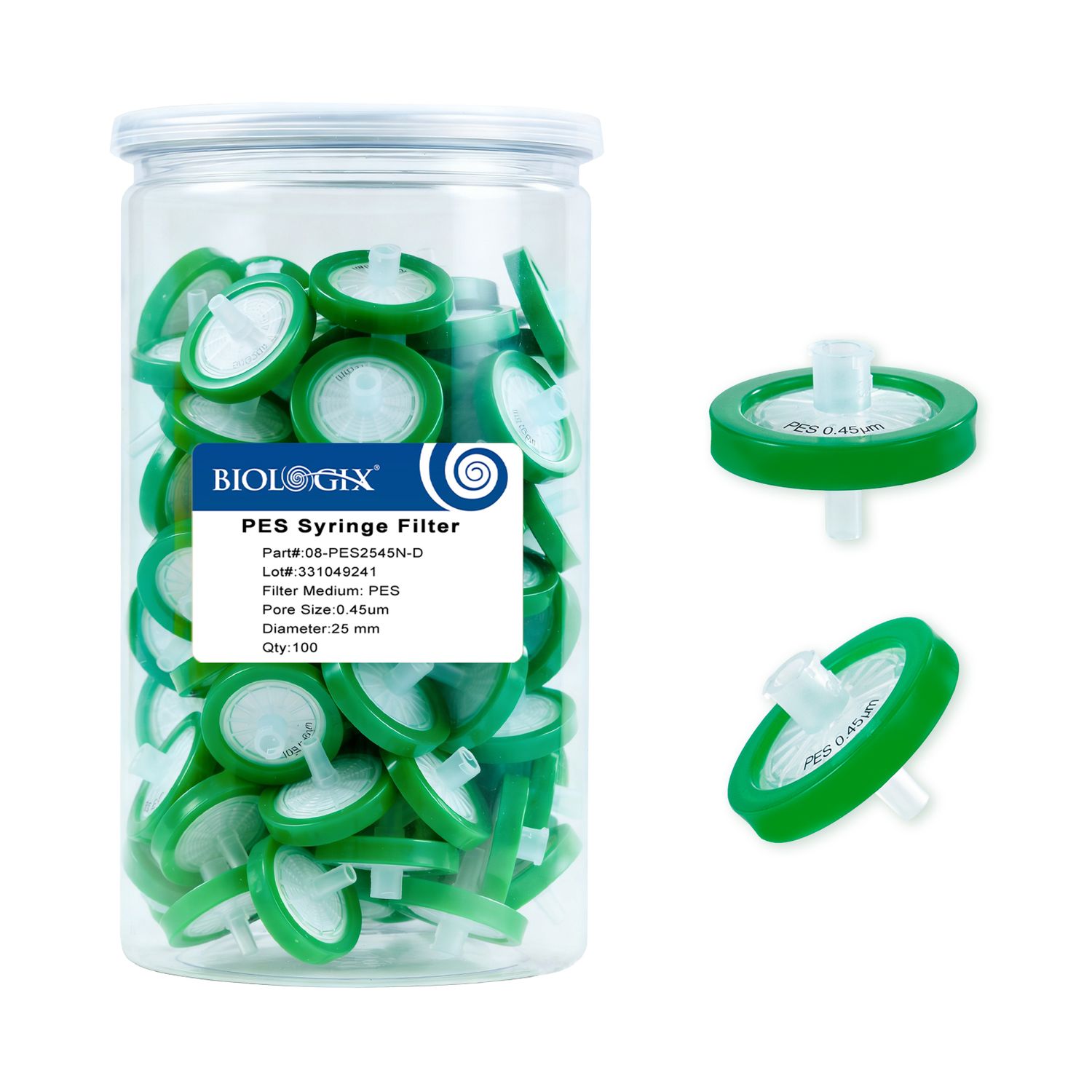 CryoKing Syringe Filters PES, 25mm, 0.45um, Non-Sterile, 100Pack