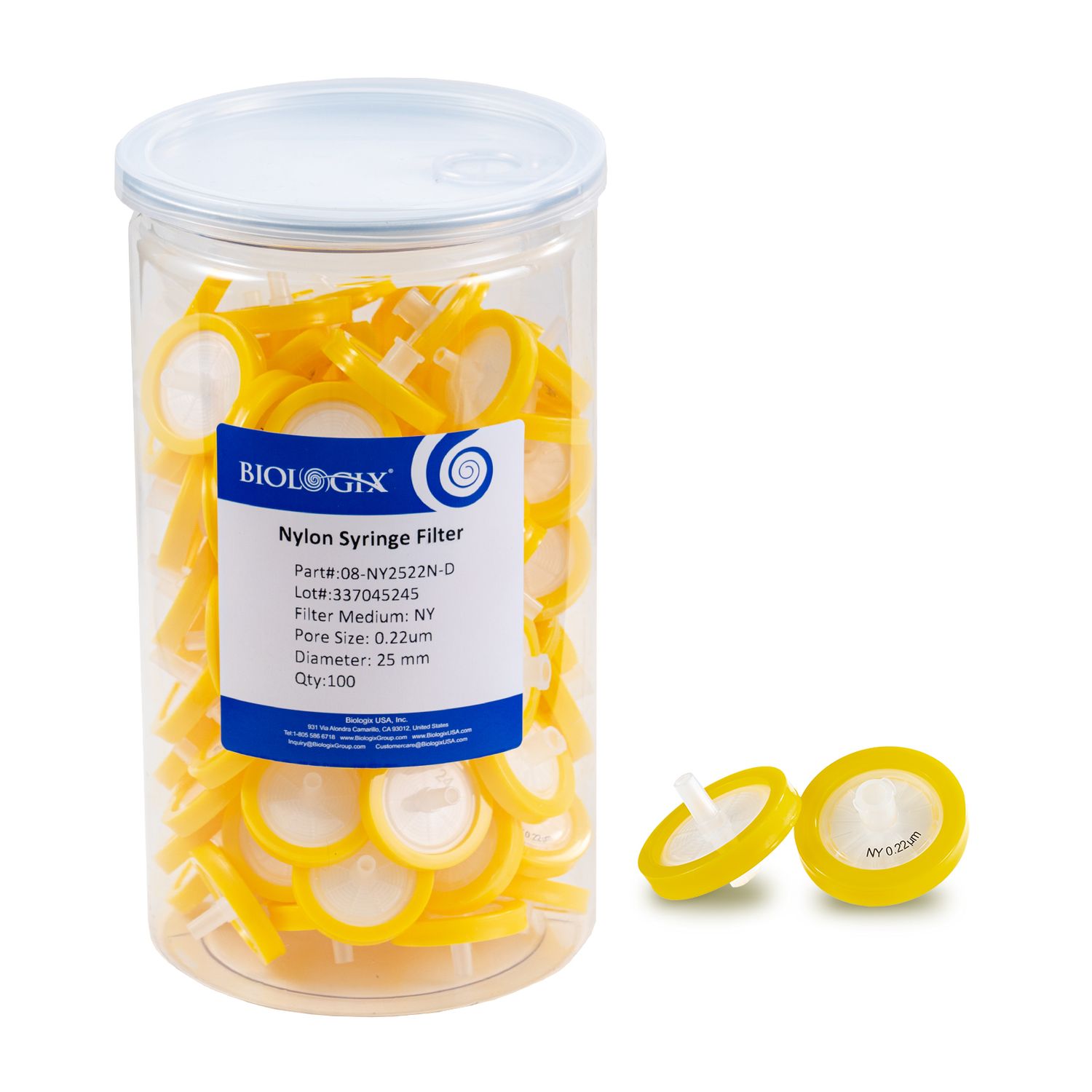CryoKing Syringe Filters Nylon, 25mm, 0.22um, Non-Sterile, 100Pack