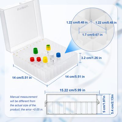 CryoKING® PP Cryogenic Boxes, 2in 100-Well, Hinged Lid, 20/Case