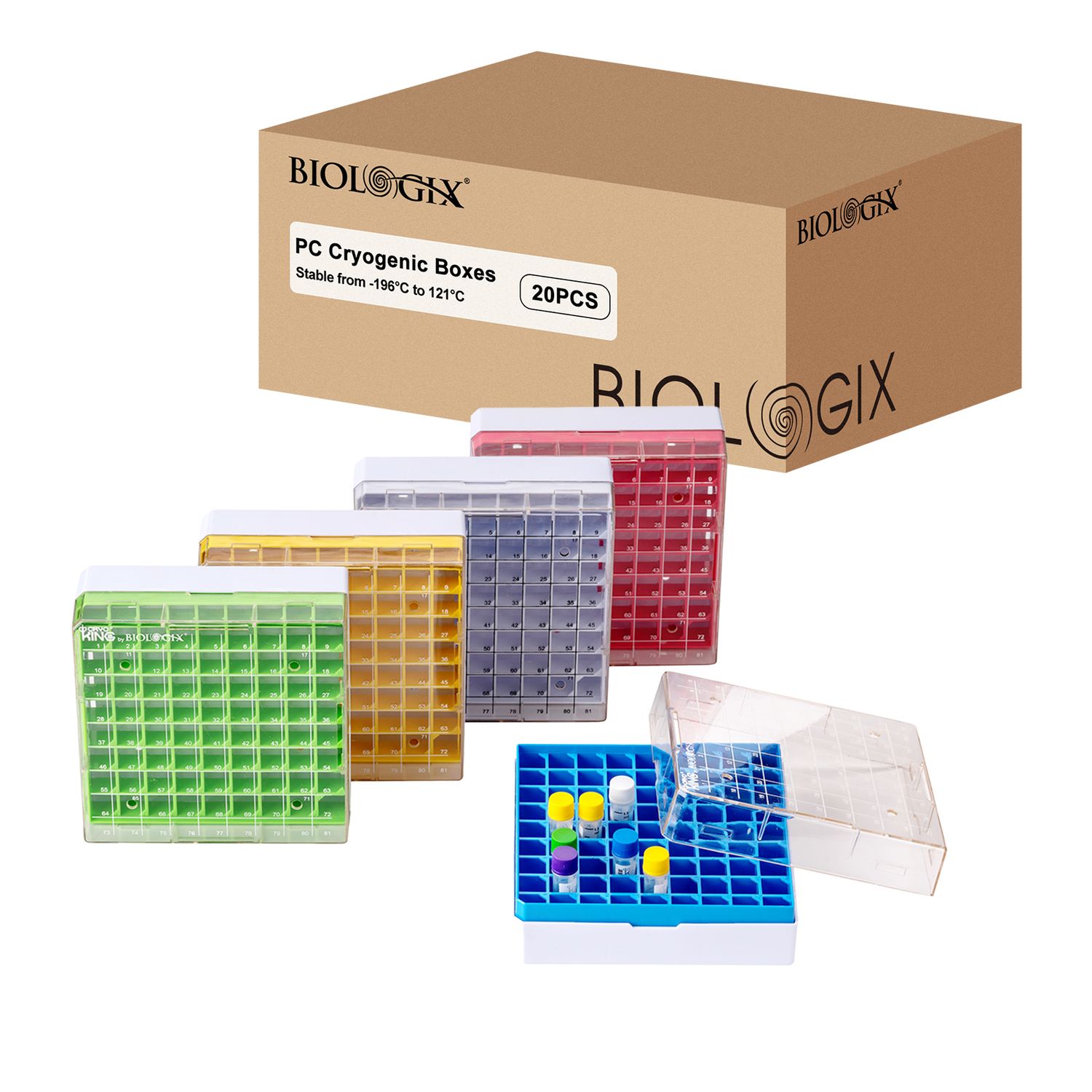 CryoKing® 2 Inch Height Cryogenic Boxes, PC Lab Freezer Boxes, 81-Well, 20/Case
