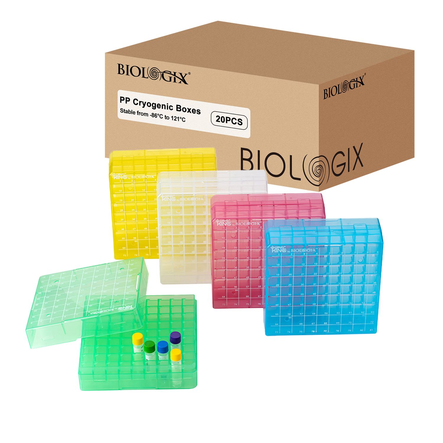 CryoKING® PP Cryogenic Boxes, 2in 81-Well Cryoboxes, 20/Case