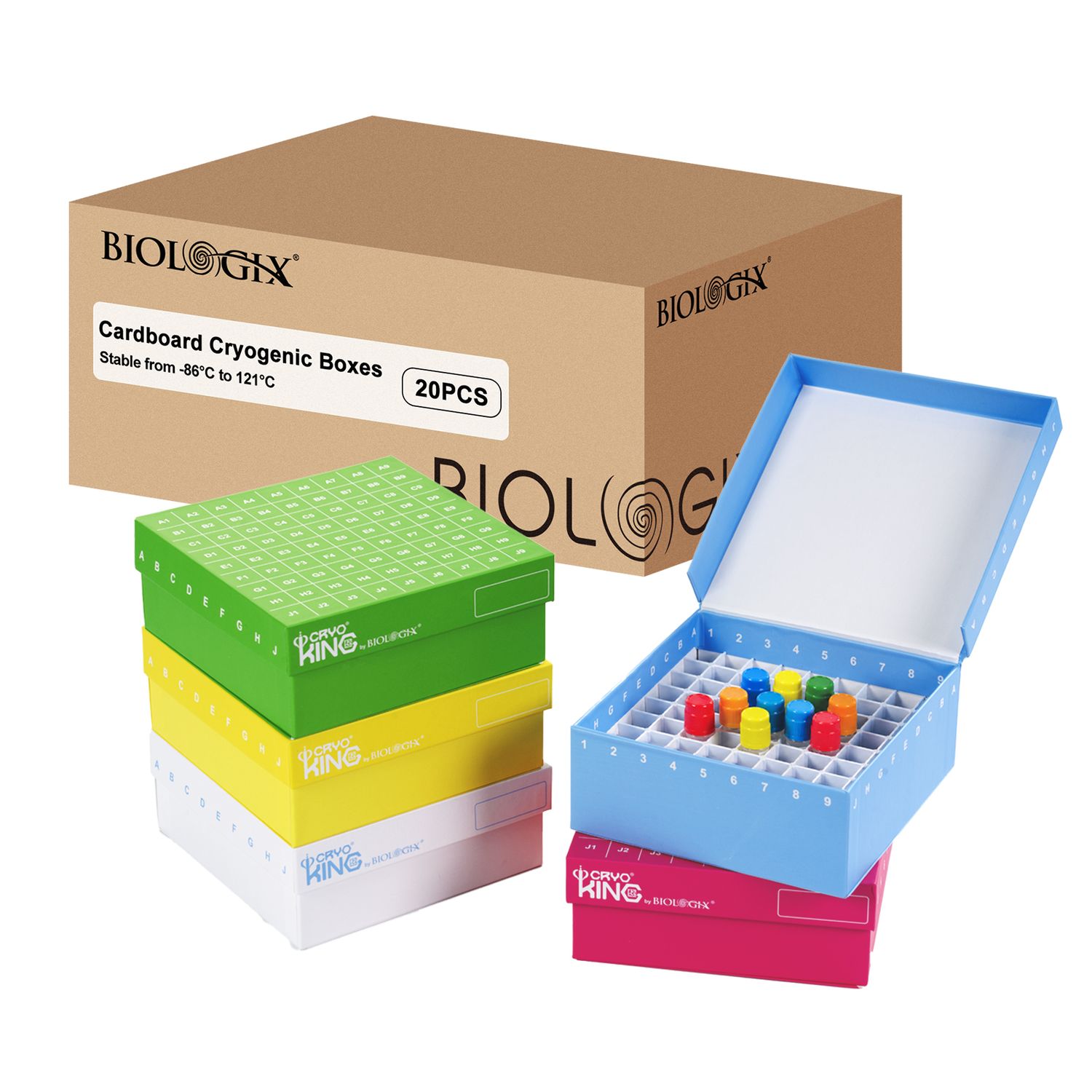 CryoKING® ID-Color™ 2-Inch Cardboard Freezer Boxes, 81-well, 20/Case