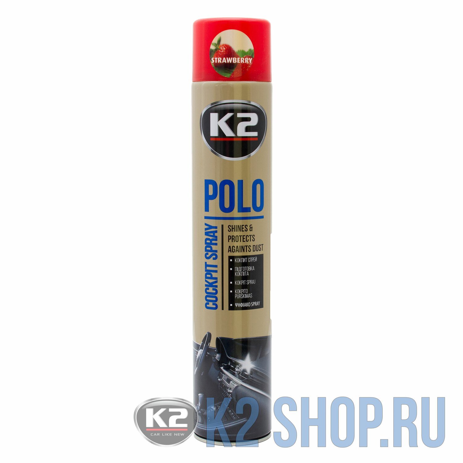 Полироль для пластика (аэрозоль) POLO COCKPIT K2, Клубника 750мл