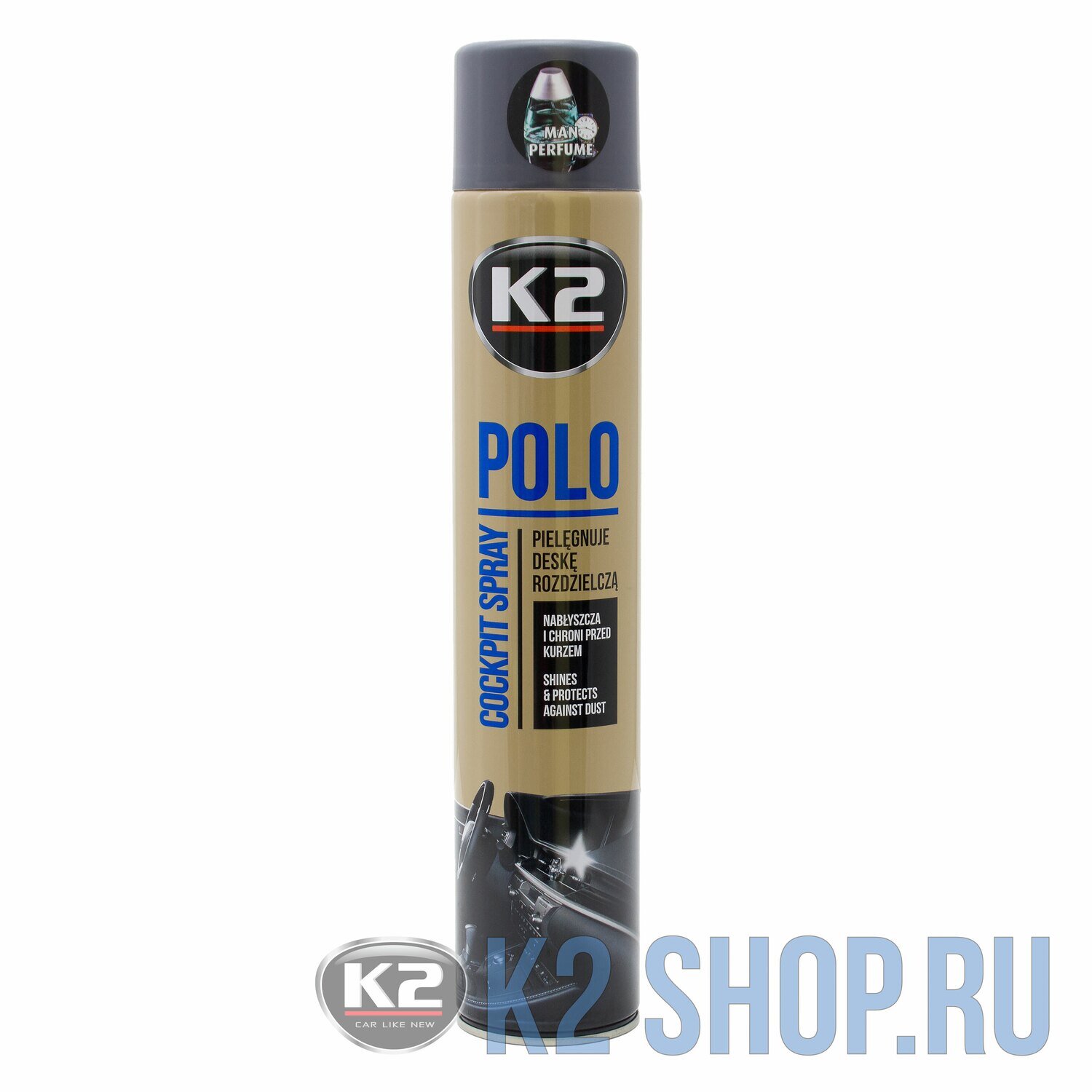 Полироль для пластика (аэрозоль) POLO COCKPIT K2, Мужской парфюм 750мл