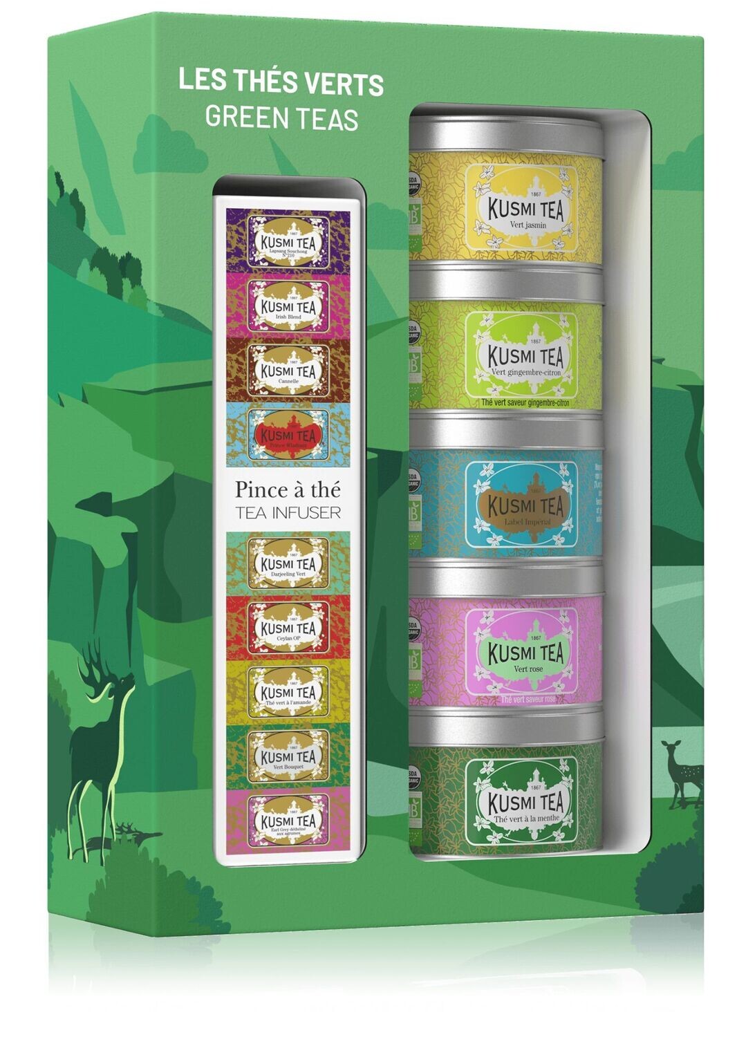 COFFRET LES VERTS  - 5 Miniatures de thés et infusion + Pince