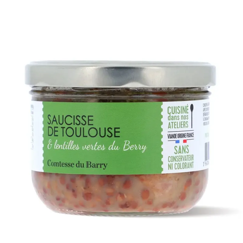 SAUCISSE DE TOULOUSE GRILLÉE ET LENTILLES VERTES DU BERRY