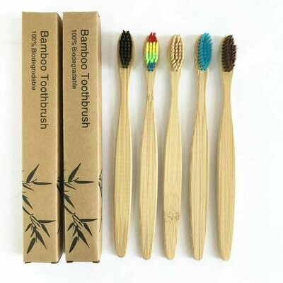 Pack de 5 cepillos de dientes para adultos de bambú 100% ecológicos. Personalizable.