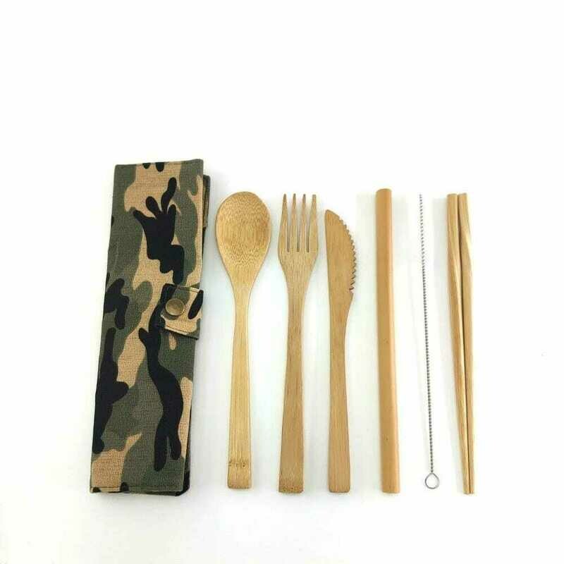 Juego de cubiertos de bambú personalizables para viaje u oficina (estampado camuflaje)
