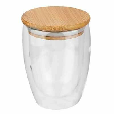 Vaso de cristal de doble capa con tapa de Bambú. 250 ml / 350ml