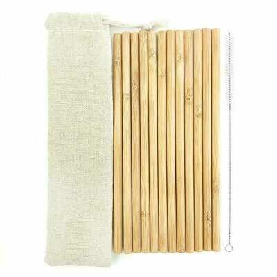 Pajitas reutilizables de bambú natural (set de 12) con limpiador.