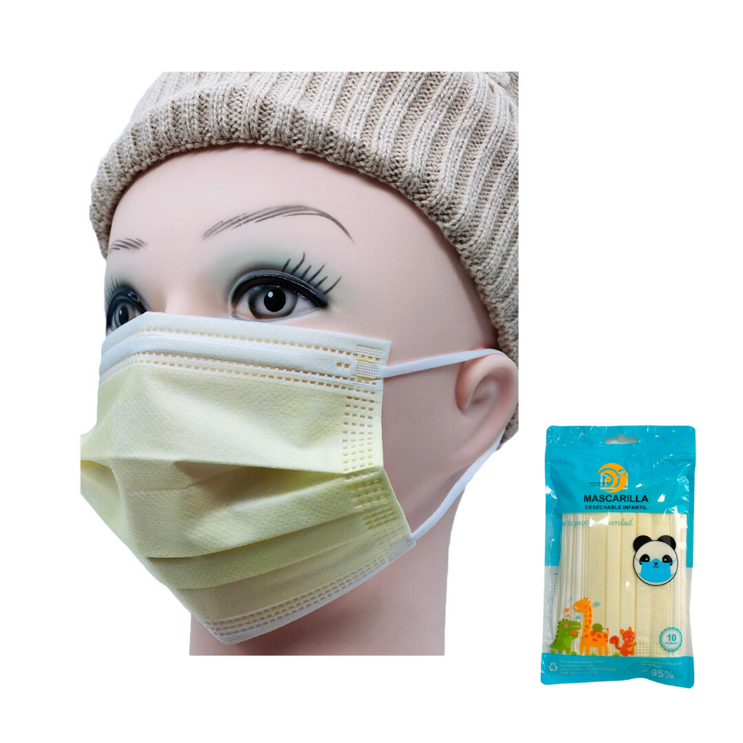 Mascarilla infantil color amarillo 10 uds