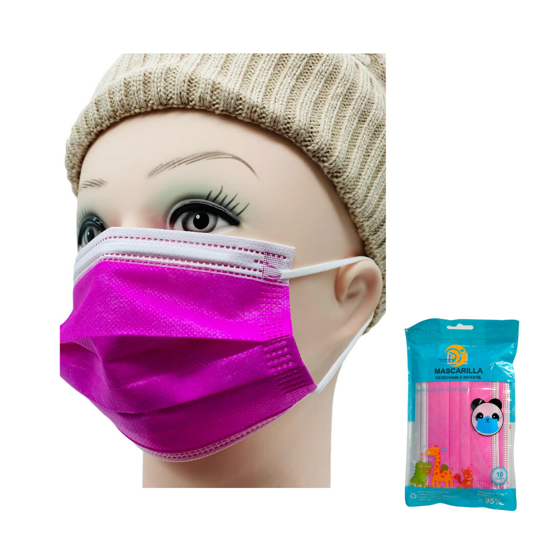 Mascarilla infantil color rosa 10 uds
