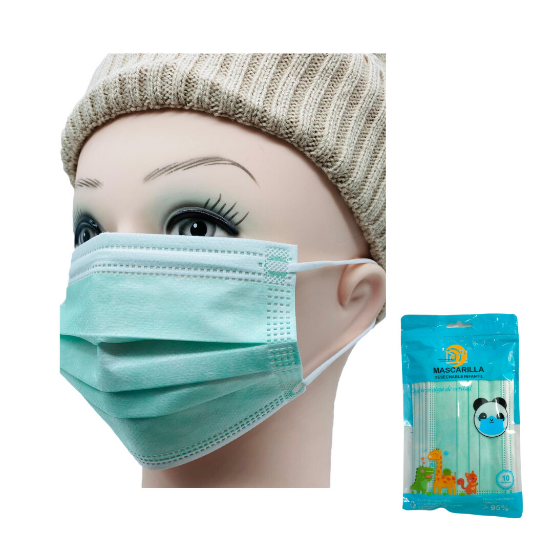 Mascarilla infantil color verde 10 uds