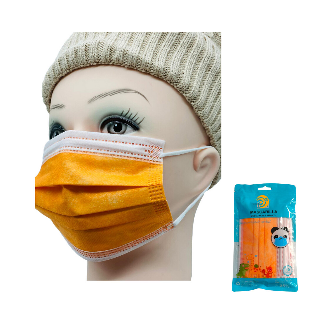 Mascarilla infantil color naranja 10 uds