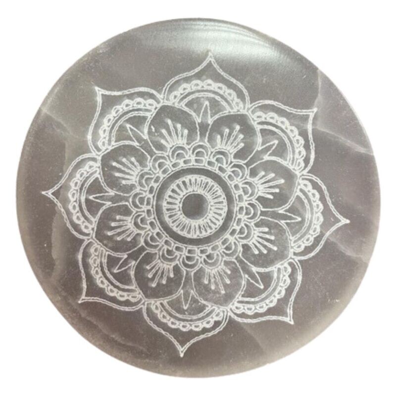 Selenita circular grabado-  Flor de Lotus