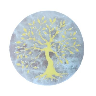 Selenita circular grabado-Árbol de la vida dorado