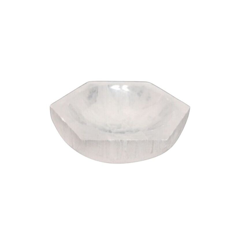 Esfera y cuenco hexagonal de selenita- 7cm diámetro aprox.-