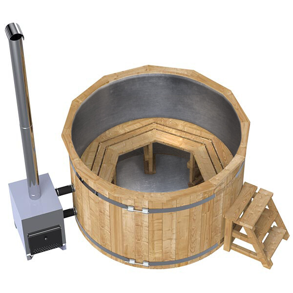 Holz-Hotpot mit Edelstahleinsatz und Aussenofen