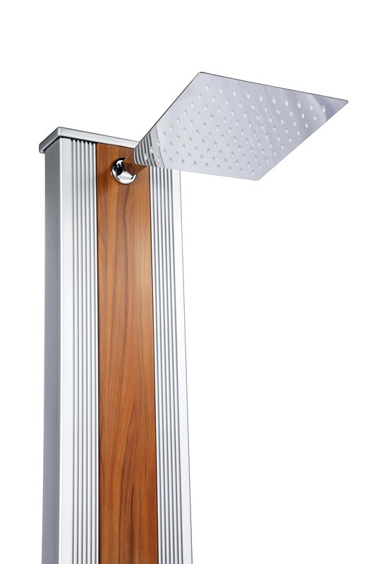 Piu Straight Hybriddusche Solardusche 40L Aluminium Dusche mit Holzmuster