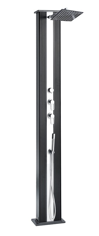Piu Straight Hybriddusche Solardusche 40L Aluminium Dusche in Anthrazit mit Edelstahl