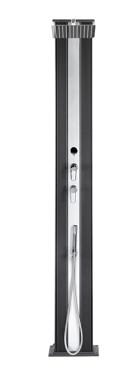 Piu Straight Hybriddusche Solardusche 40L Aluminium Dusche in Anthrazit mit Edelstahl