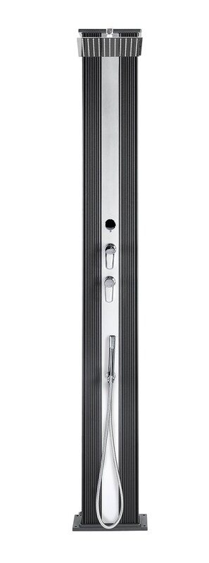 Piu Straight Hybriddusche Solardusche 40L Aluminium Dusche in Anthrazit mit Edelstahl