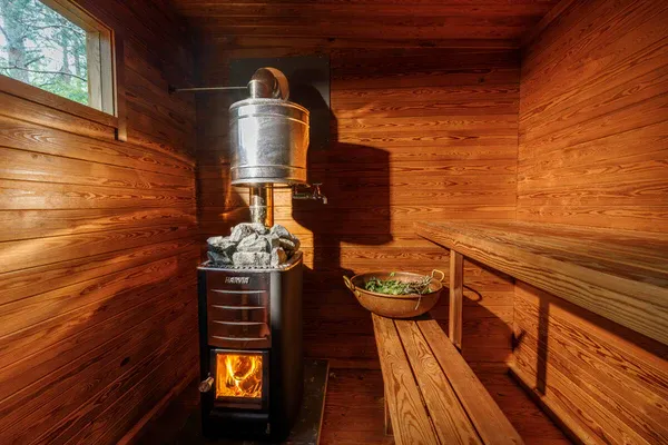 Gartensauna COMPACT mit Lounge 4.3 m (Thermoholz-Version)