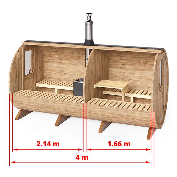 Zwei-Raum-Aussensauna 4 m für 4-6 Personen