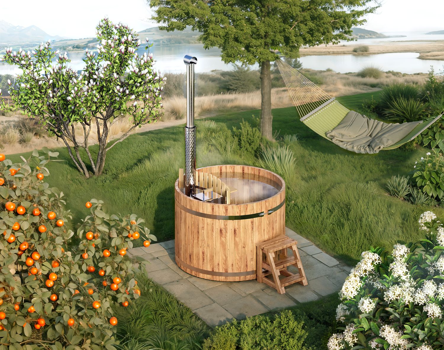 Holz-Hotpot rund mit Innenofen