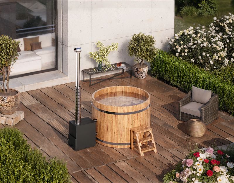 Holz-Hotpot rund mit Aussenofen