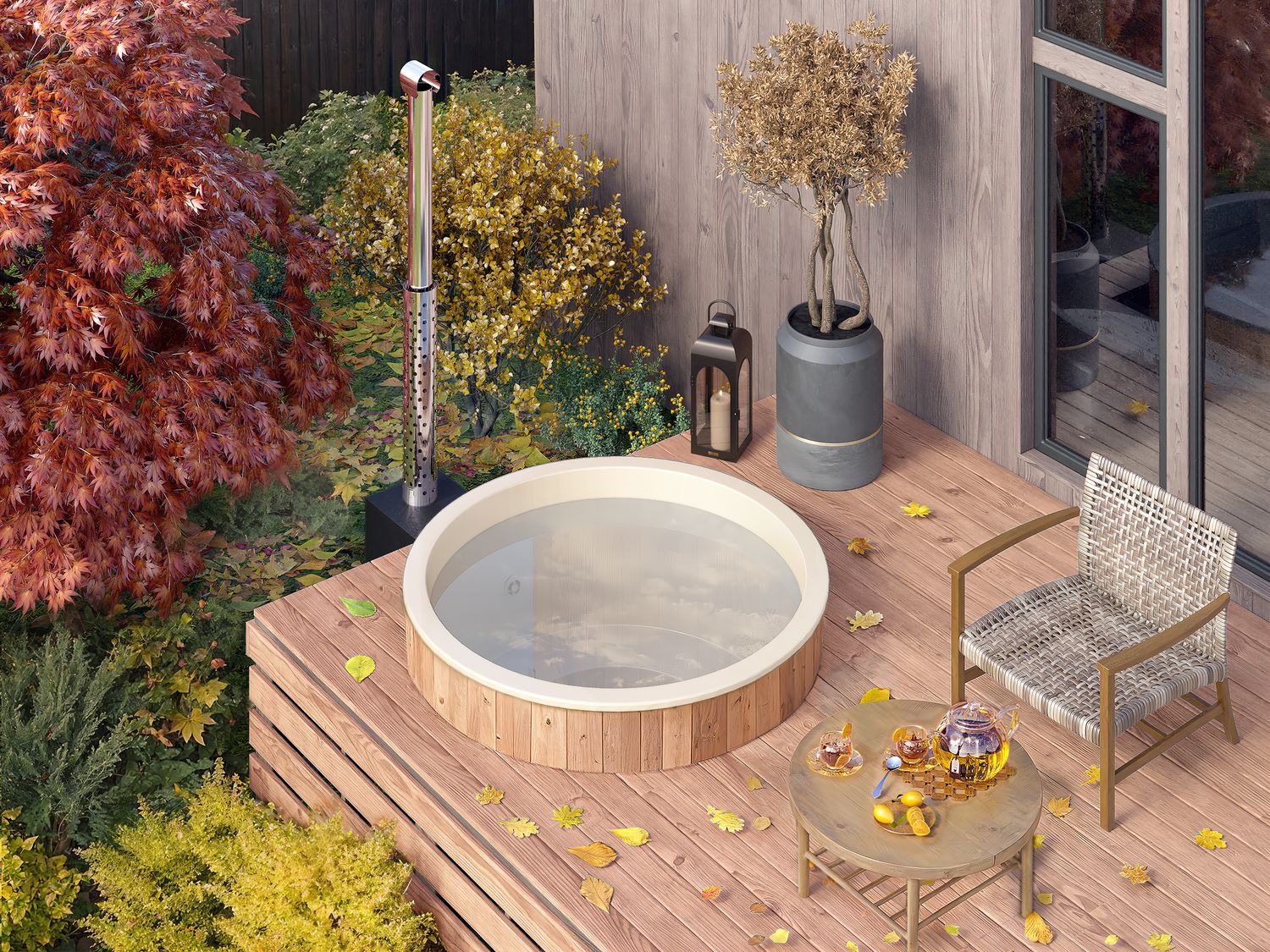 Einbau Badefass 4 Pers. für Terrasse aus GFK Ø1,8m