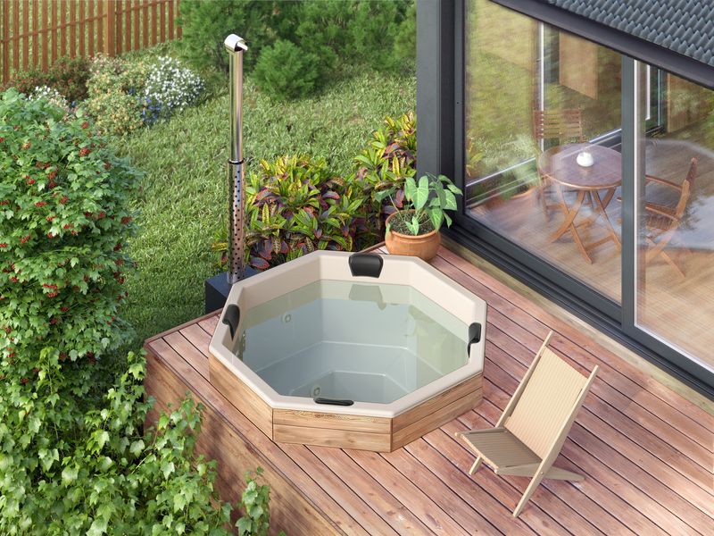 Einbau Badefass 7 Pers. für Terrasse aus GFK 2,0×2,0m