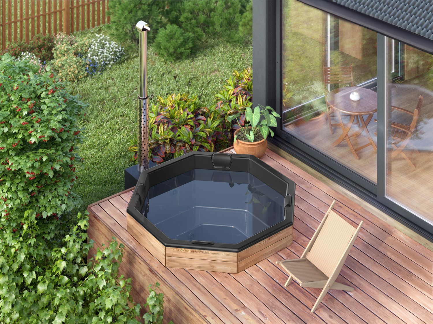 Einbau Badefass 7 Pers. für Terrasse aus GFK 2,0×2,0m