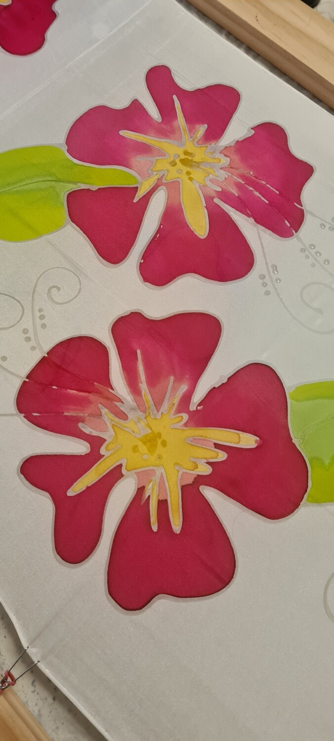 Silk Scarf - Hand Painted - Hibiscus