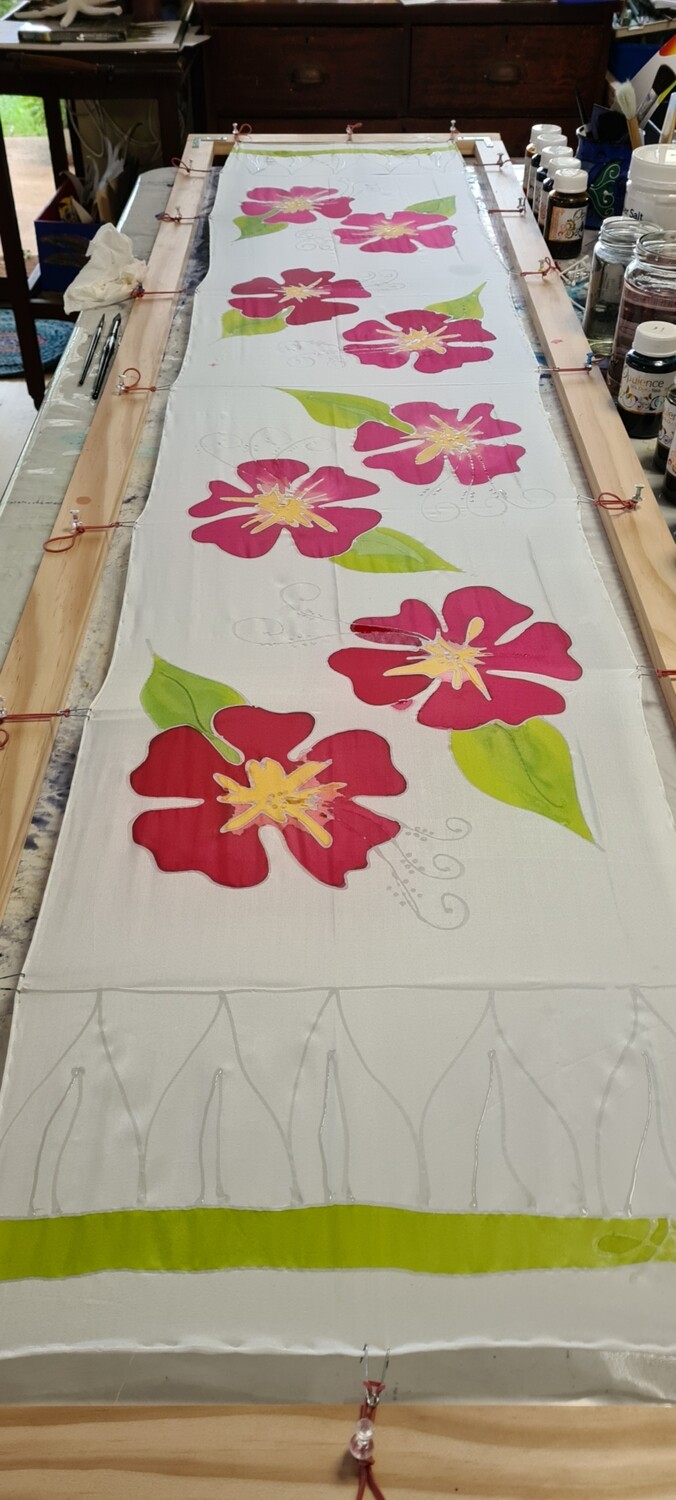 Silk Scarf - Hand Painted - Hibiscus
