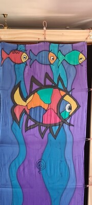 Silk Scarf -Hand Painted - Happy Fish - Silk Scarf