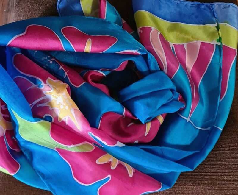 Silk Scarf - Hand Painted - Hibiscus