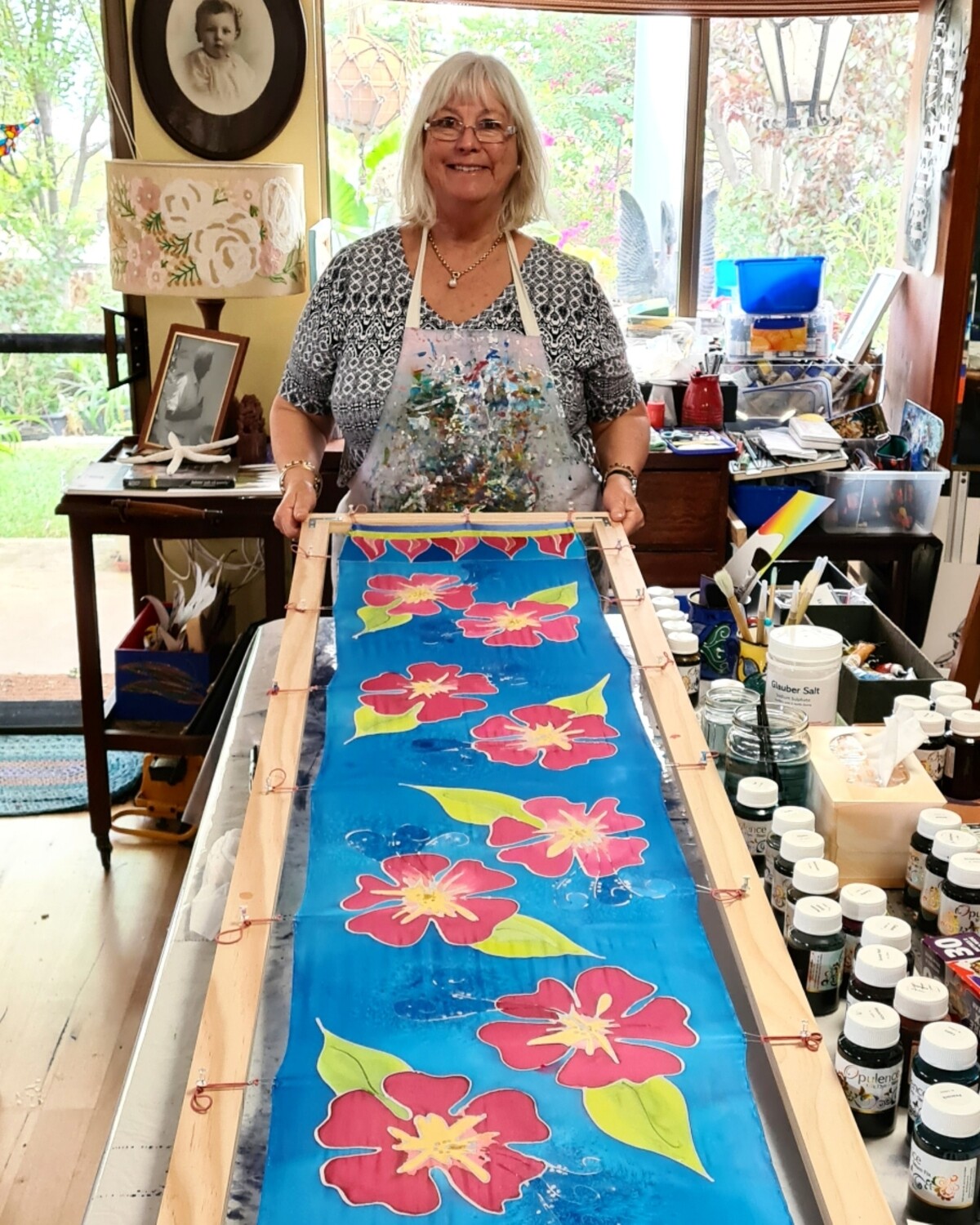 Silk Scarf - Hand Painted - Hibiscus
