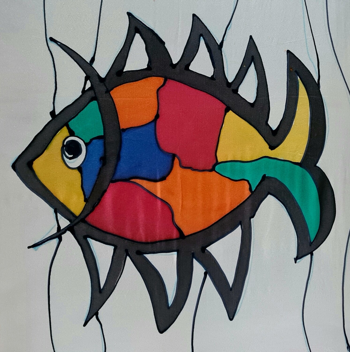 Silk Scarf -Hand Painted - Happy Fish - Silk Scarf