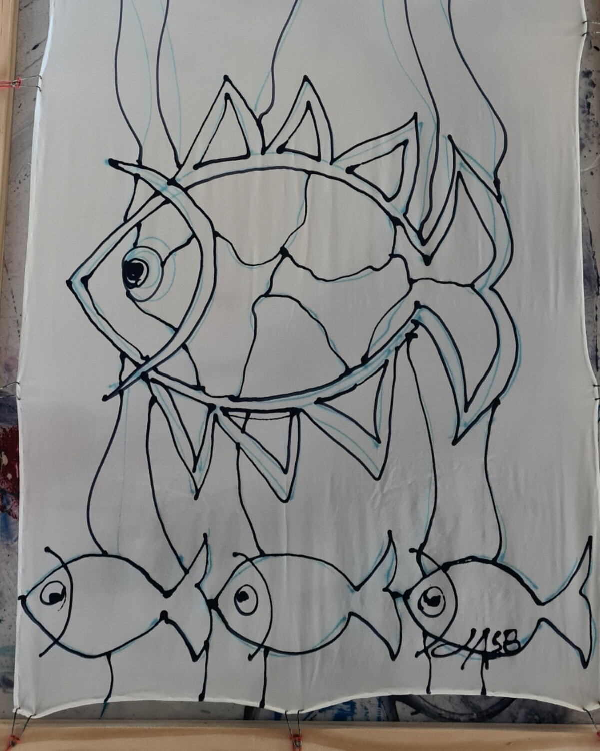 Silk Scarf -Hand Painted - Happy Fish - Silk Scarf