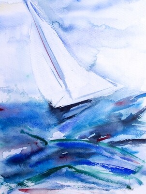 Racing yacht in High Seas - Water Colour - Digital Image