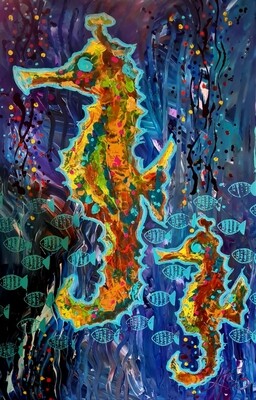 Acrylic on Canvas - Shimmering Seahorses