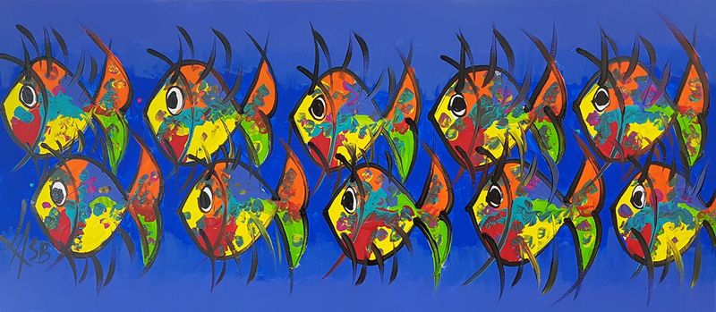Happy Fish All in a Row Abstract - Digital Image