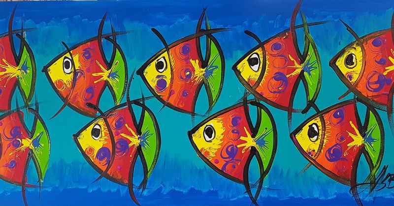 Angel Fish All in a Row Abstract - Digital Image