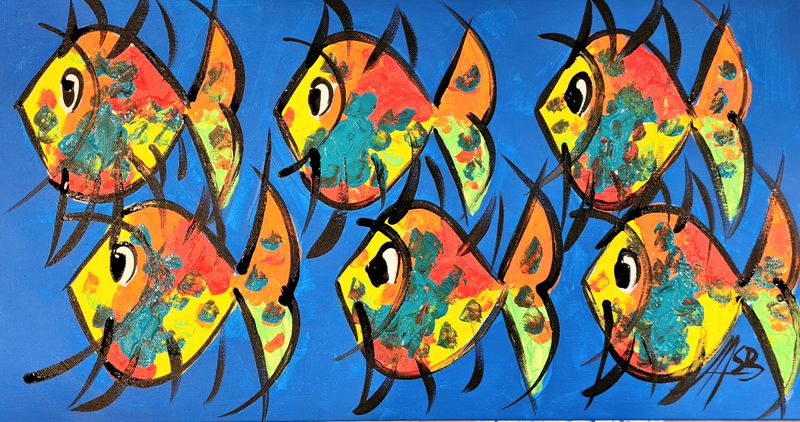 Acrylic on Canvas - Happy Fish All in a Row
