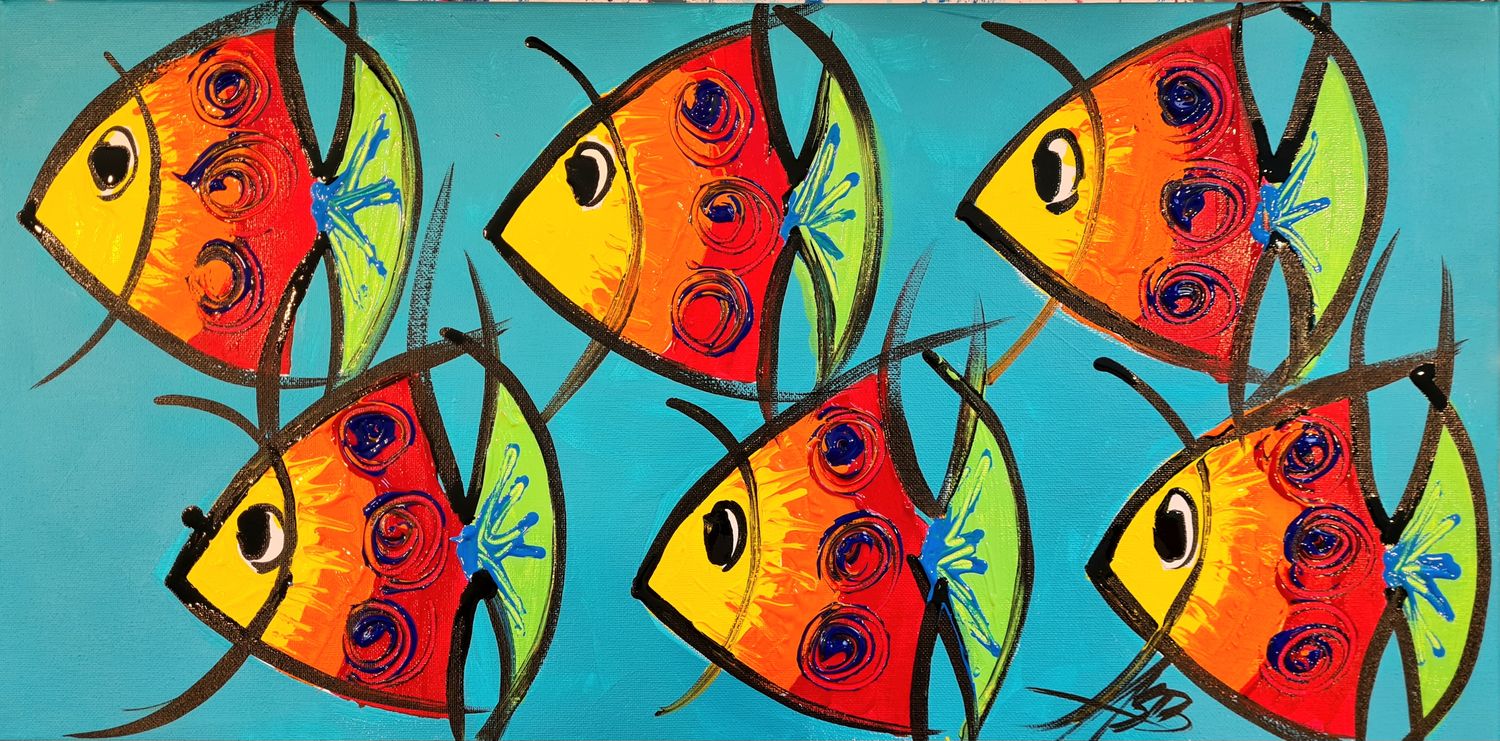 Acrylic on Canvas - Angel Fish All in a Row