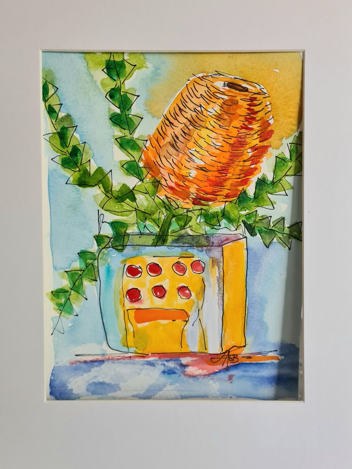 Banksia Original Water Colour and Ink Original - Size A4 Mounted Artwork